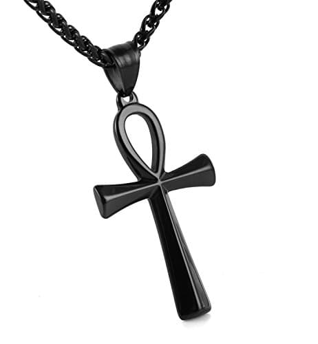 HZMAN Stainless Steel Coptic Ankh Cross Pendant Necklace, 22+2 Rope Chain