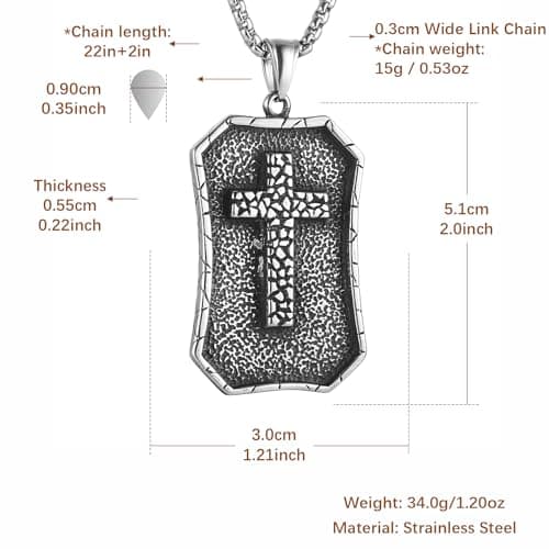 HZMAN Stainless Steel Gothic Punk Cracked Cross Pendant Necklace for Men and Boys