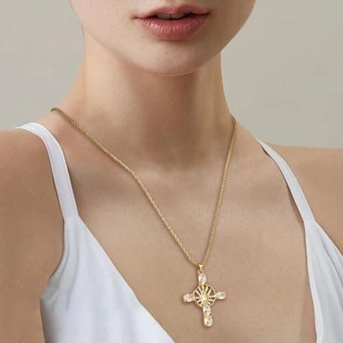 HZMAN Virgin Mary 18K Gold Plated Cubic Zirconia Necklace Jewelry