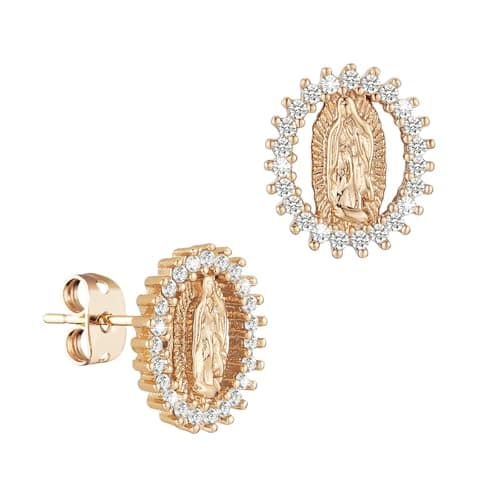 Virgin Mary Stud Earrings for Women - 14K Gold Plated