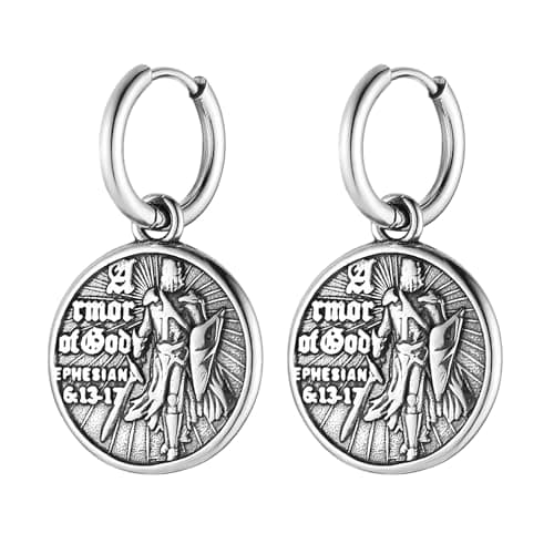 HZMAN Knight Templar Stainless Steel Round Medal Hinged Earringprzed Taste Jewelry