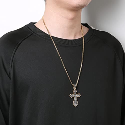 HZMAN Byzantine Cross Necklace for Men and Women