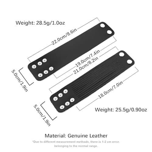 HZMAN 2Pcs Genuine Leather Men's Punk Wide Cuff Bracelets