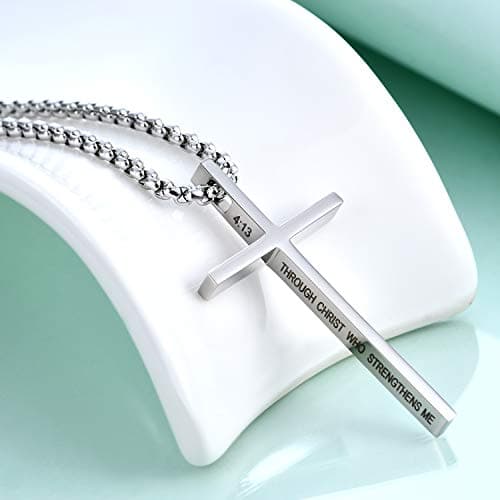 Philippians 4:13 Rnivida Men's Stainless Steel Cross Necklace