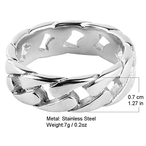 HZMAN Silver Gold Black Wide Band Cuban Link Ring