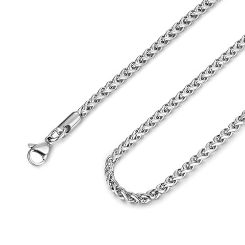 3.0 mm Stainless Steel Wheat Silver Chain Necklaces for Men & Women - 16 to 30