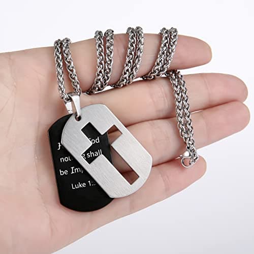 Stainless Steel Cross Necklace for Men and Boys with Lord's Prayer Pendant