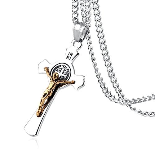 HZMAN Saint St. Benedict Crucifix Cross Necklace