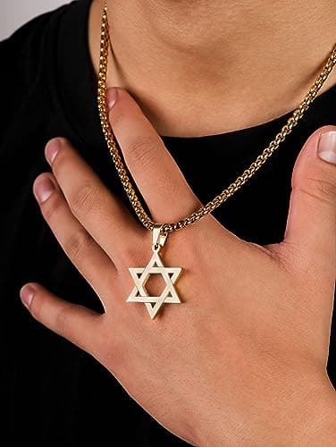 HAQUIL Gold Plated Star of David Necklace - Six Pointed Pendant with Box Chain, Ideal Jewish Gift