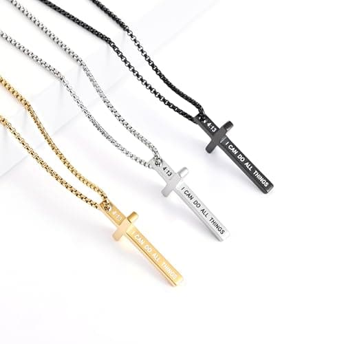 Men's Inspirational Bible Verse Stainless Steel Cross Necklace
