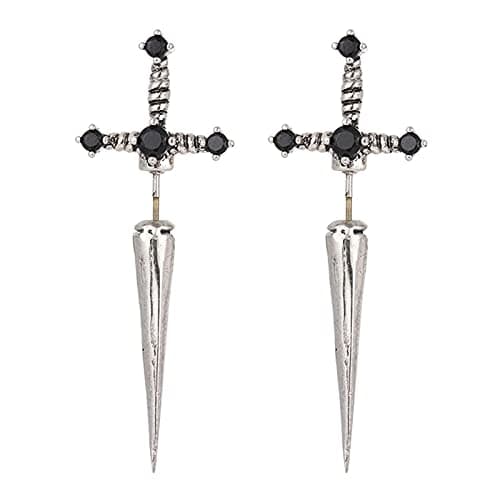 Rrdaily Vintage Gothic Sword Dangle Earrings Rhinestone Crystal Punk Style Costumes Jewelry