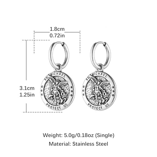 HZMAN Archangel Dangle Earring for Men Round Saint Michael Medal Jewelry