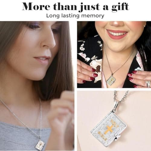 SHOP LC Holy Bible Pendant Cross Necklace - Stainless Steel Christian Jewelry for Women