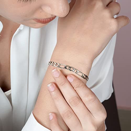 Figaro Bracelet for Men and Women, Stainless Steel Chain link Bracelet with Gold Plating