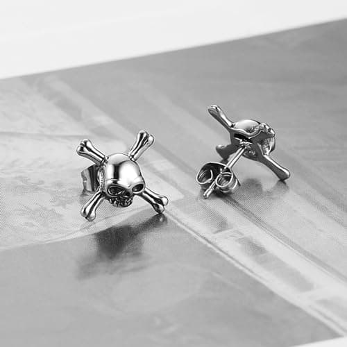 Pirate Skull Earrings Stainless Steel Gothic Stud Earrings Halloween Party Gift