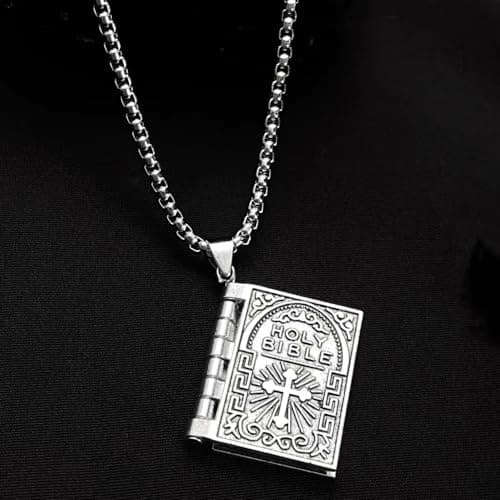 POYAMUSE Holy Bible Pendant Necklace - Openable Design - Religious Gift for Christians