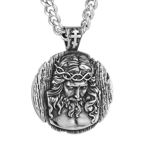 HZMAN Retro Stainless Steel Jesus Pendant Necklace for Men Amulet Jewelry Gift