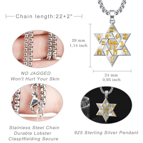 Cujiesp Sterling Silver Star of David Pendant, Jewish Jewelry for Men and Women