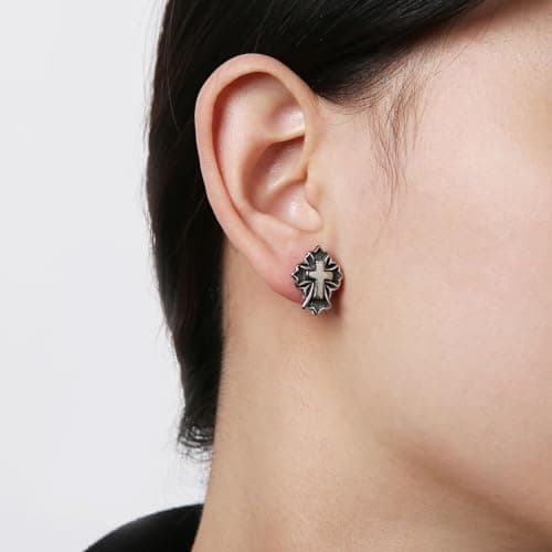 HZMAN Retro Hypoallergenic Stainless Steel Cross Stud Earrings for Men & Women