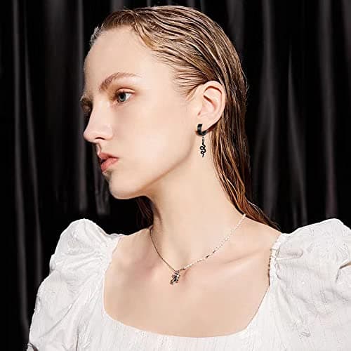 PJWONG Punk Hip Hop Silver Black Gold Tone Dangle Hoop Earrings for Women Men Teens