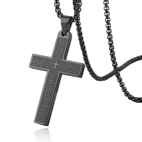 HZMAN Stainless Steel Cross Necklace Lord's Prayer Pendant