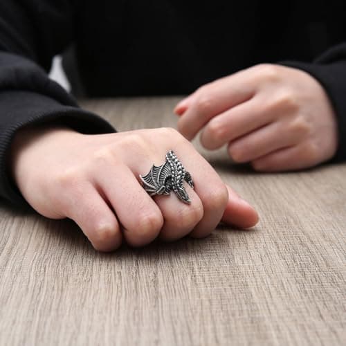 HZMAN Men's Retro Gothic Flying Dragon Stainless Steel Ring for Halloween