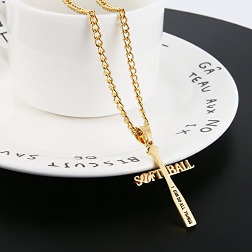 HZMAN Softball Bat Cross Pendant - I CAN DO ALL THINGS STRENGTH Necklace