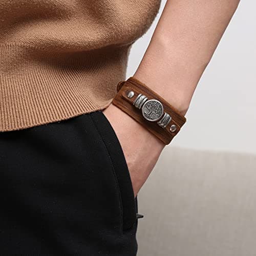 HZMAN Leather Braided Viking Bracelets for Men - Biker Vintage Talisman Jewelry Gift