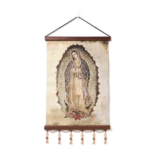 HZMAN Virgin Mary Retro Wall Art - Handmade Picture of Our Lady Guadalupe for Living Room or Bedroom, Framed 17x12 Inch