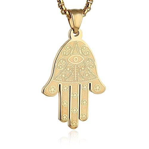 HZMAN Khamsah Stainless Steel Egyptian Eye Pendant Necklace for Success and Protection