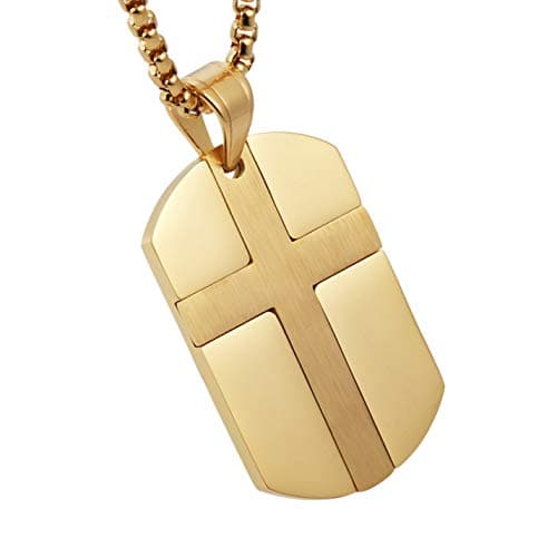 HZMAN Isaiah 41:10 Stainless Steel Cross Dog Tag Necklace - STRENGTH Bible Verse