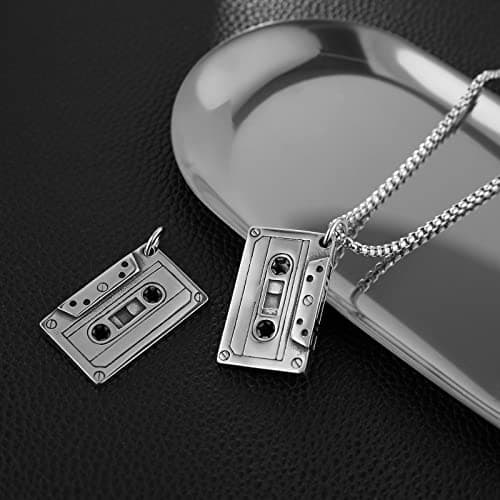 HZMAN Vintage Double Sided Stainless Steel Tape Necklace with 22+2 Inch Chain