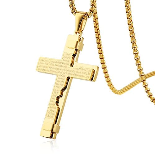 HZMAN Cross Lord's Prayer Pendant Necklace
