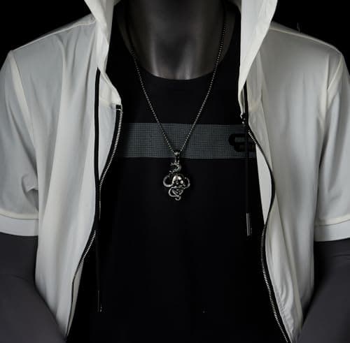 COOLSTEELANDBEYOND Men's Stainless Steel Snake Skull Pendant Necklace, Punk, 30 Inches Wheat Chain