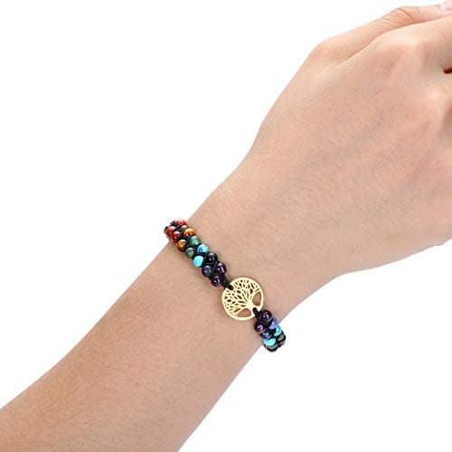 Jovivi 7 Chakra Healing Tree of Life Bracelet with Real Stones