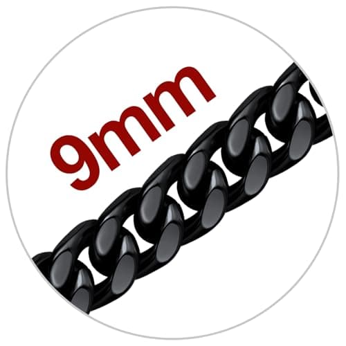 Black 14K Gold-Plated U7 Stainless Steel Cuban Chain, 5mm-12mm, 18-30 inches