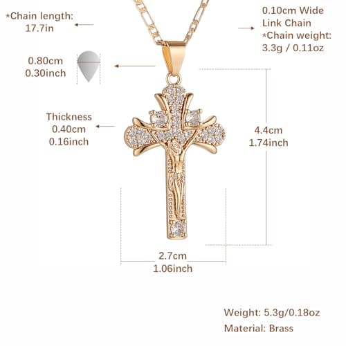 HZMAN 14K Rose Gold Plated Cubic Zirconia Cross Pendant Faith Jewelry for Men & Women