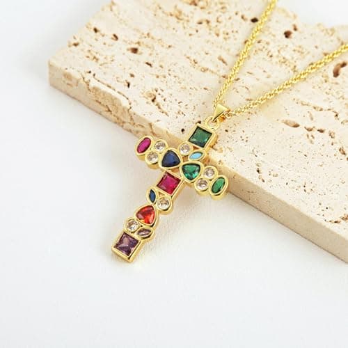 HZMAN Women's 18K Gold Plated Dainty Cross Pendant Necklace Cubic Zirconia Gift