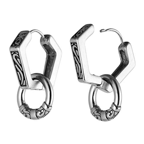 Stainless Steel Hoop Earrings for Men with Ring Studs & Drop Gothic Biker Design