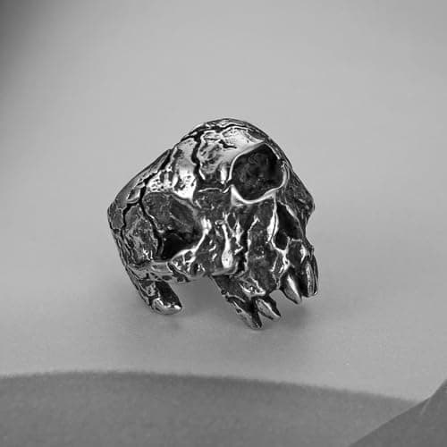 HZMAN Men's Stainless Steel Retro Skull Ring - Gothic Horror Monster Head Party Halloween Jewelry Gift