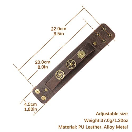 HZMAN Steampunk Alloy Gear Brown Adjustable Wristbands for Men & Women