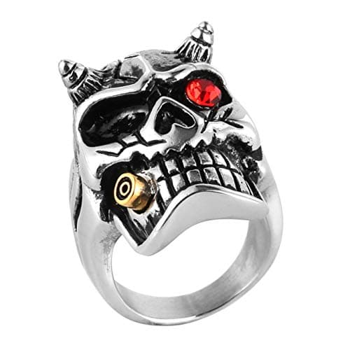 HZMAN Men's Red Gothic Skull Stainless Steel Ring