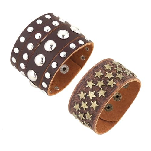 HZMAN Brown Retro Leather Cuff Bracelet for Men