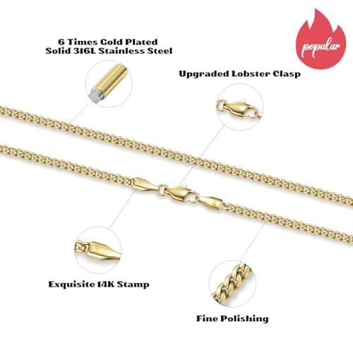 CG&KYGG 14K Gold Plated 3mm Cuban Chain Necklace for All, Stylish Gift