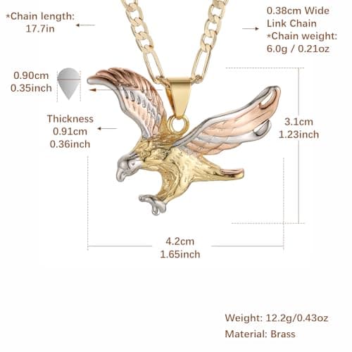 HZMAN 14K Gold Plated Colorful Eagle Pendant Necklace for Men
