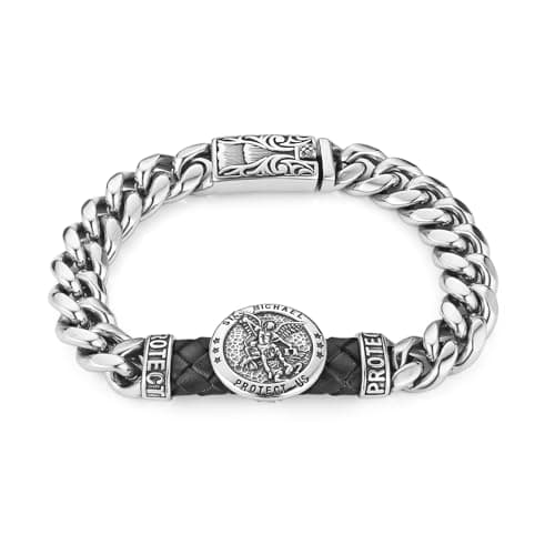 HZMAN Men's Silver Heavy Stainless Steel 8.5" Cuban Link Bracelet