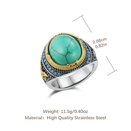 HZMAN Large Tiger Eye & Turquoise Gothic Wedding Ring Size 7-14