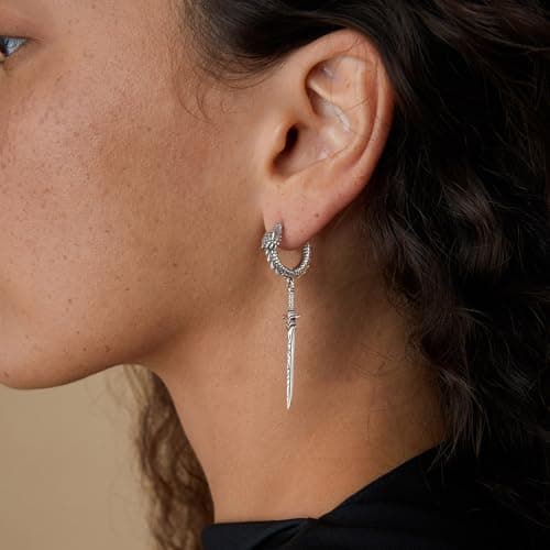 HZMAN Men's Gothic Punk Stainless Steel Dragon Knight Earrings Hinged Hoop Jewelry