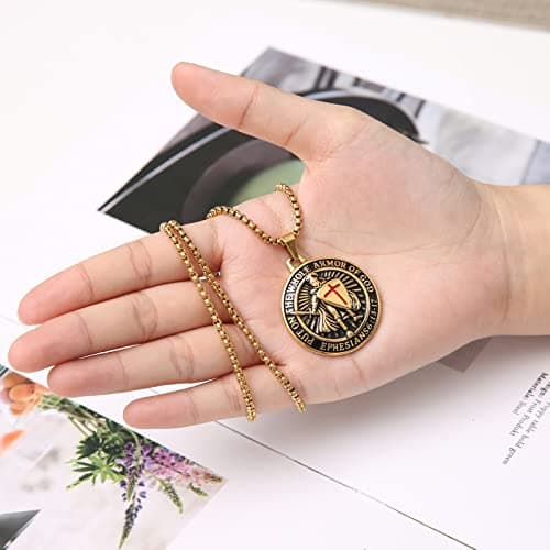 HZMAN Red Cross Armor of God Necklace for Men