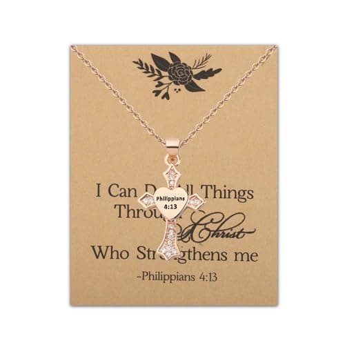 Christian Gifts: Philippians 4:13 Cross Charm Necklace Bible Verse Jewelry